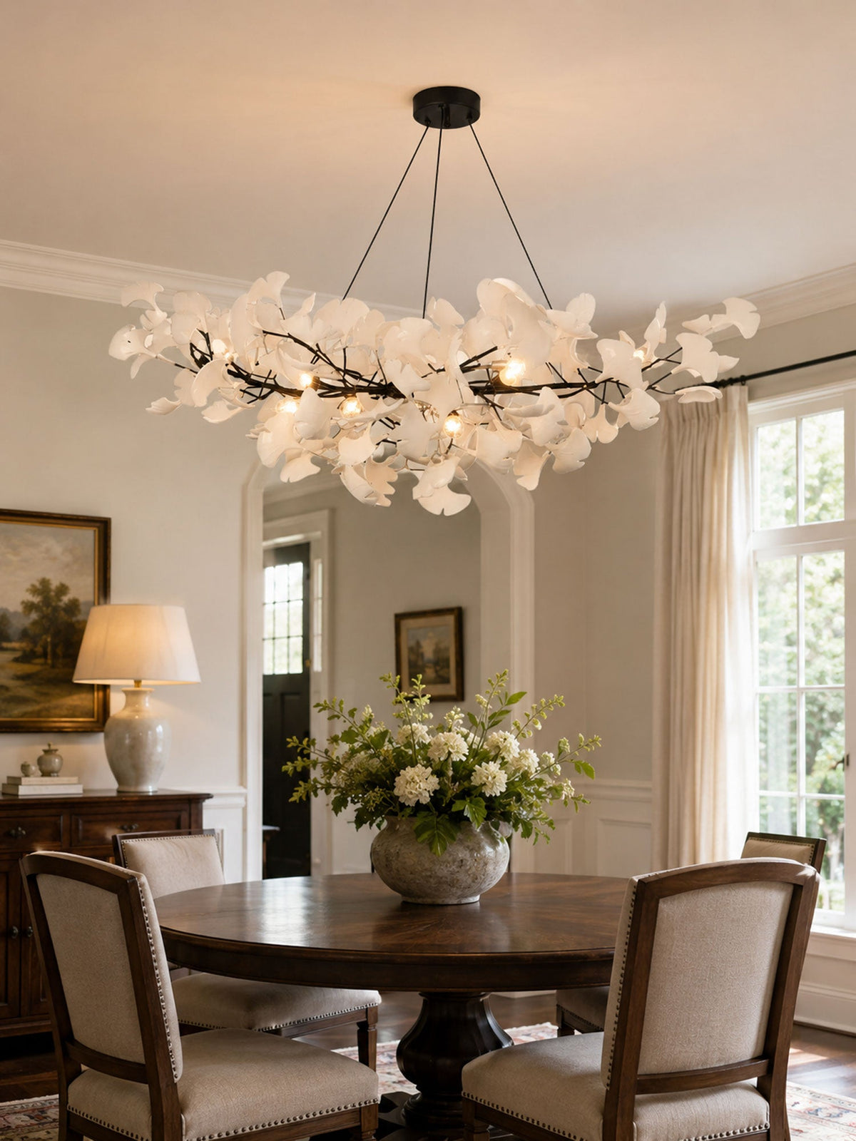 Kaori Leaf Chandelier, Ginkgo Leaf Design, 7 Sizes, Gold, Nickel, Black or White Finish