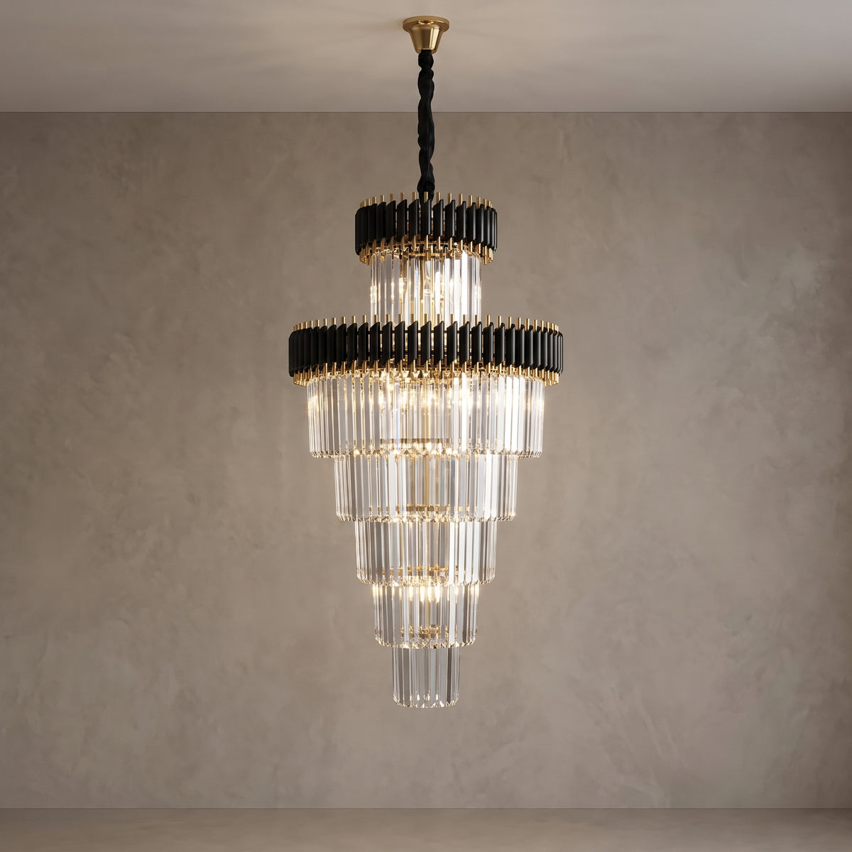 Large Vesper spiral crystal chandelier, close-up