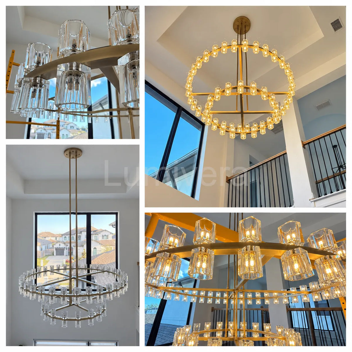 Tavira Chandelier, Two-Tier Round Wagon Wheel Crystal Chandeliers, Bulbs Included, Damp Rated
