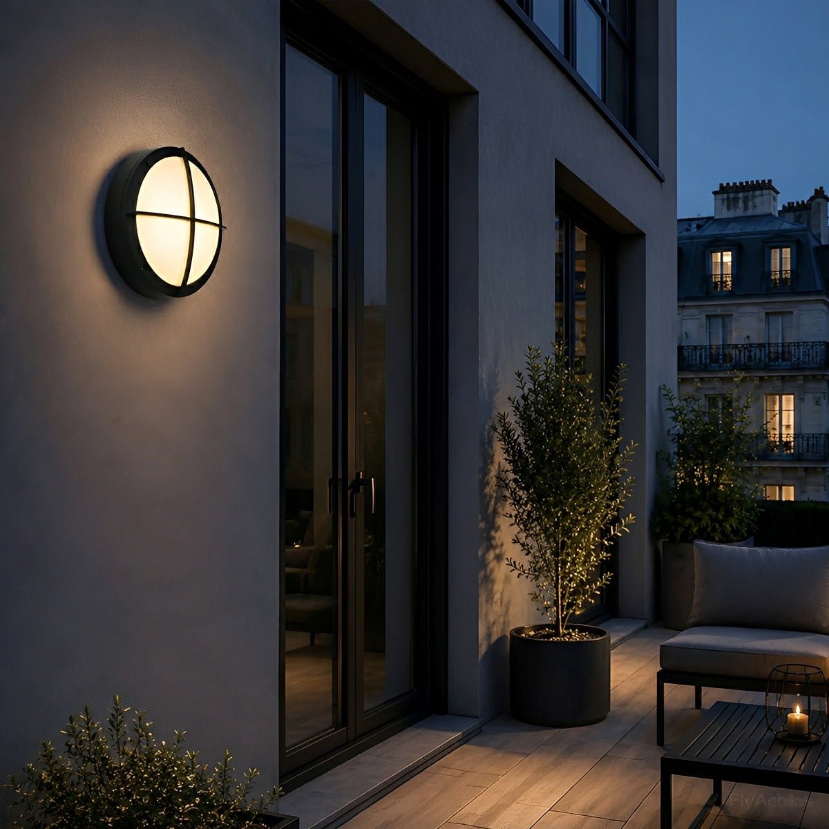 Maru Modern Outdoor Porch Light, Round LED Wall Sconce, Waterproof, Patio & Garden