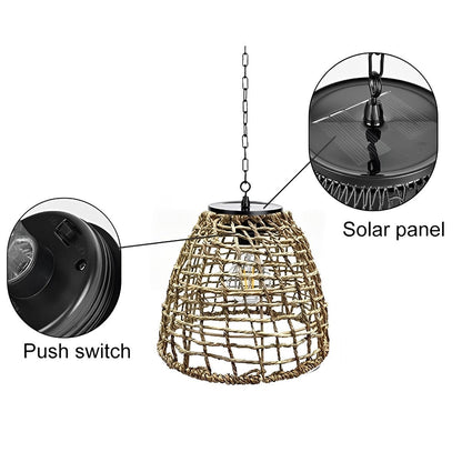 Havana Solar Outdoor Pendant Lantern, Bell Rattan Waterproof, Hanging Patio Light