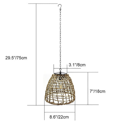 Havana Solar Outdoor Pendant Lantern, Bell Rattan Waterproof, Hanging Patio Light
