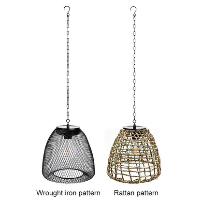 Havana Solar Outdoor Pendant Lantern, Bell Rattan Waterproof, Hanging Patio Light