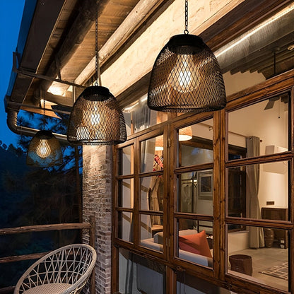 Havana Solar Outdoor Pendant Lantern, Bell Rattan Waterproof, Hanging Patio Light