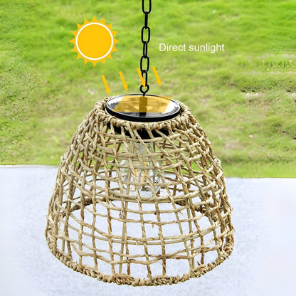 Havana Solar Outdoor Pendant Lantern, Bell Rattan Waterproof, Hanging Patio Light