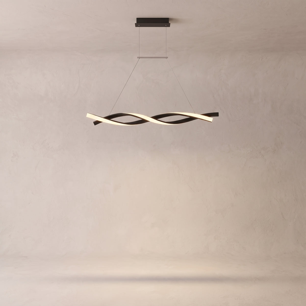 Ondine linear wave LED pendant on a grey studio background