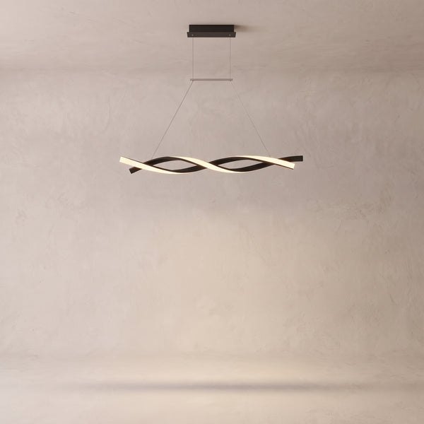 Ondine Wave Pendant Light, Matte Black Linear LED, Warm White 3000K