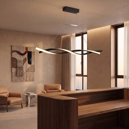 Ondine linear wave LED pendant above a boutique hotel reception desk