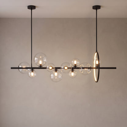 10-orb version of the Wren linear glass globe chandelier, close-up