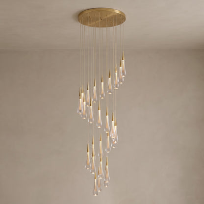 Zephyra spiral crystal chandelier with 28 droplets, close-up